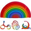Colorful Wooden Rainbow Arch Bridge & People Stacking Blocks for Children's Early Education