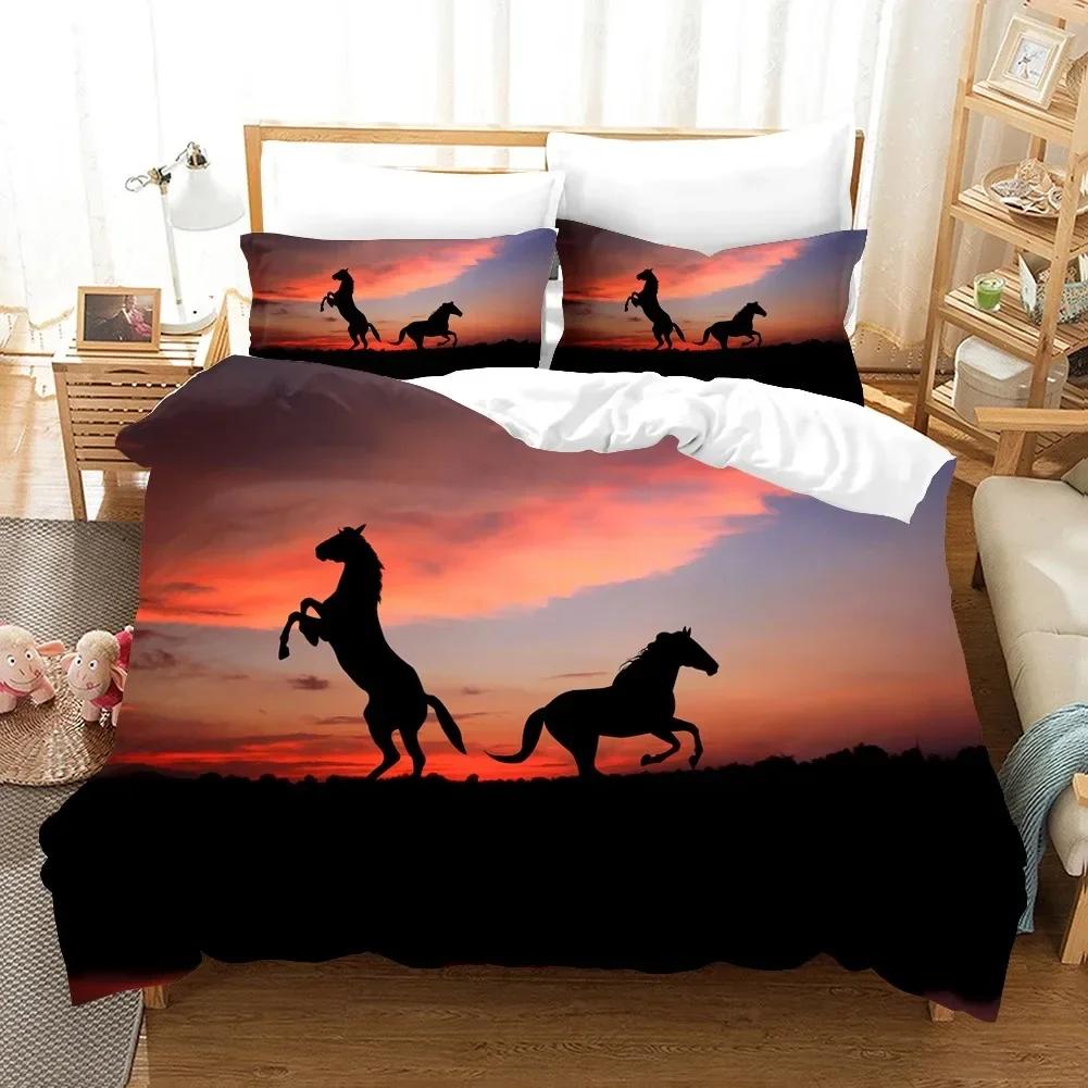 Running Horses Comfortable Duvet Quilt Cover Pillowcase Bedding Set Children Bedroom Decoration Home Textile