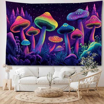 Tapestry, Psychedelic Forest Mushrooms, Room Decoration, Starry Sky, Plants, Cartoons, Bedroom Art Decoration Wall Hanging Cloth