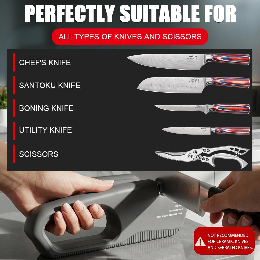 2 in 1 Handheld Knife Sharpener Kitchen Chef Knife Scissor Quick Sharpening Tool with Anti Slip Base Manual Sharpening Stone