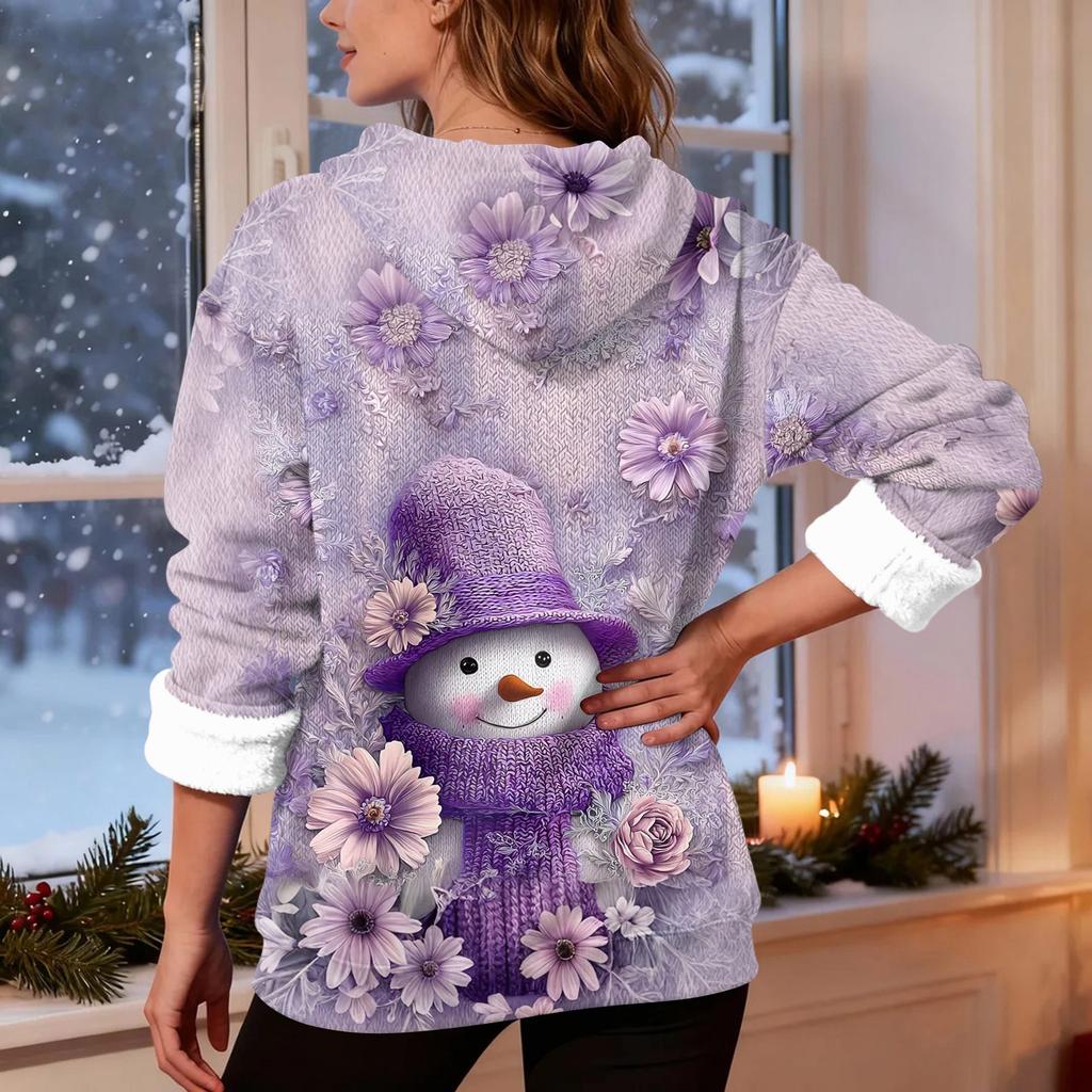 Women's Fashion Casual Long Sleeve Christmas Printed Hooded Sweatshirt