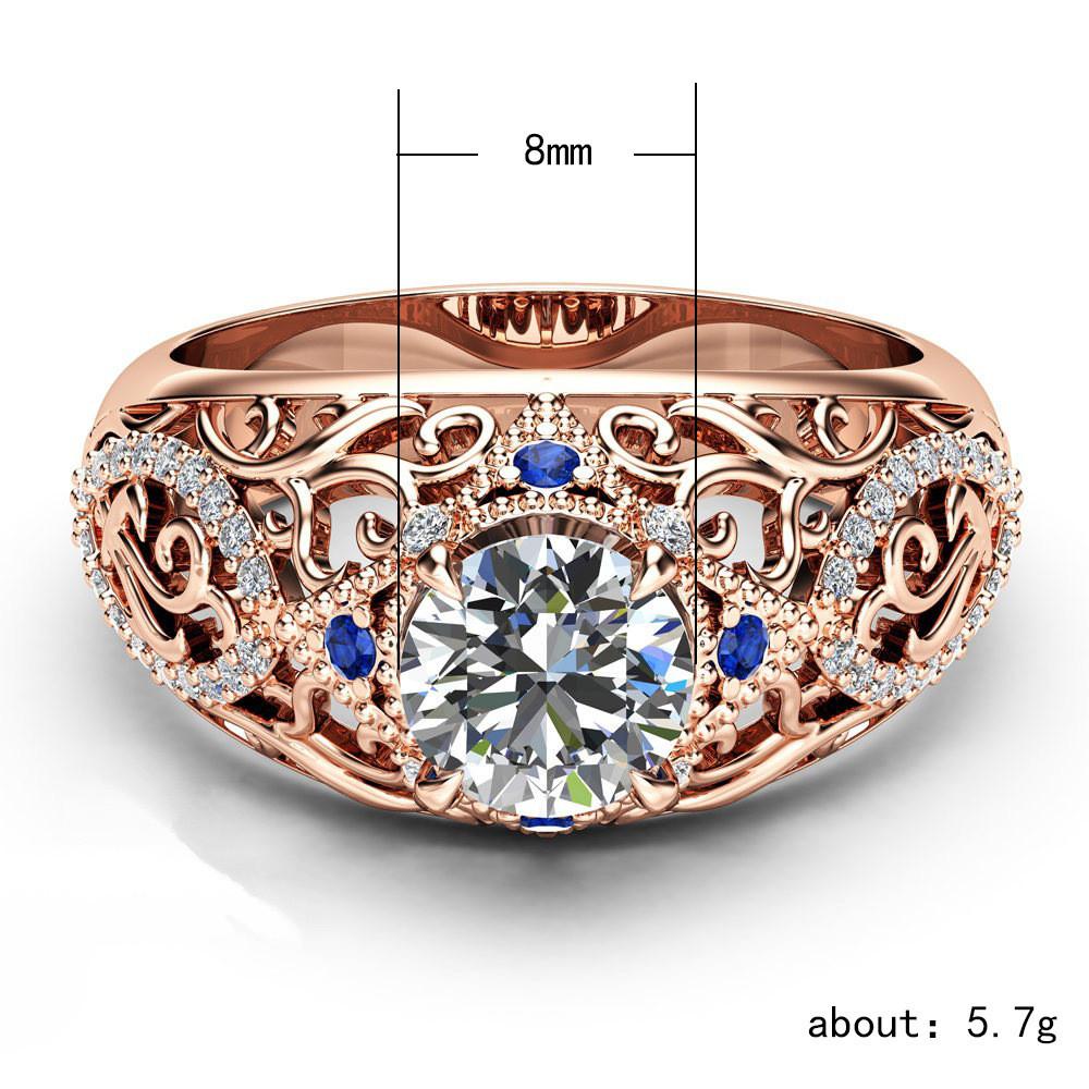 New Luxury Solitaire Band Ring with Hollow Flower Design Brilliant Cubic Zirconia Jewelry Cocktail Party Rings for Women