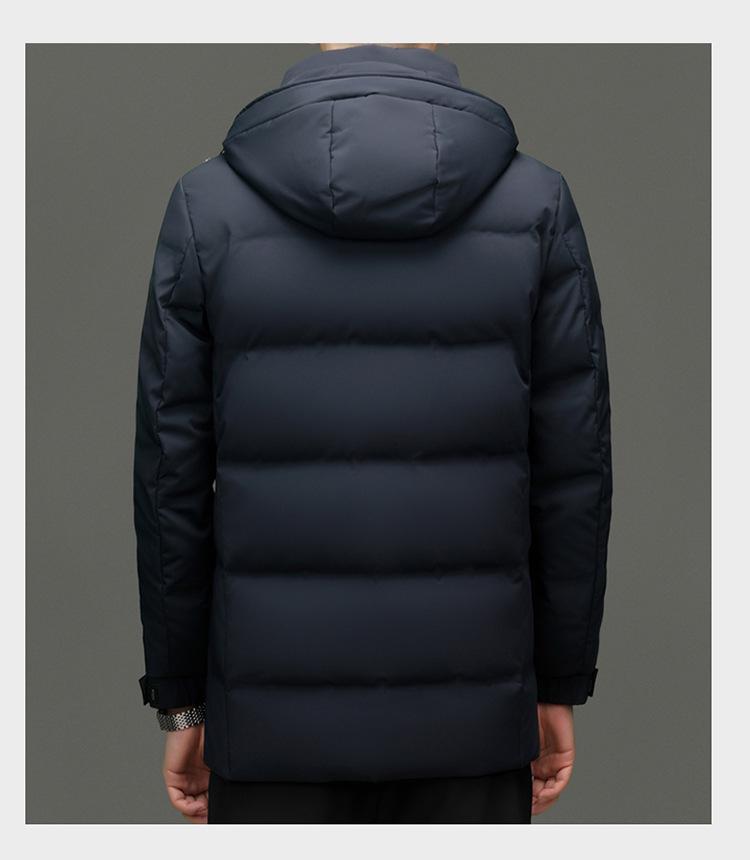 Men's Mid-Length Winter Down Jacket with Detachable Hood - Thick, Warm White Duck Down for Casual Wear