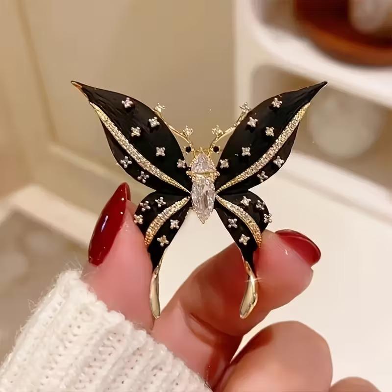 Ретро элегантная черная брошь-бабочка, подходящая для костюмов и платьев, блестящий и эмалевый дизайн, женские модные аксессуары, украшения-бабочки 1PCS чёрный