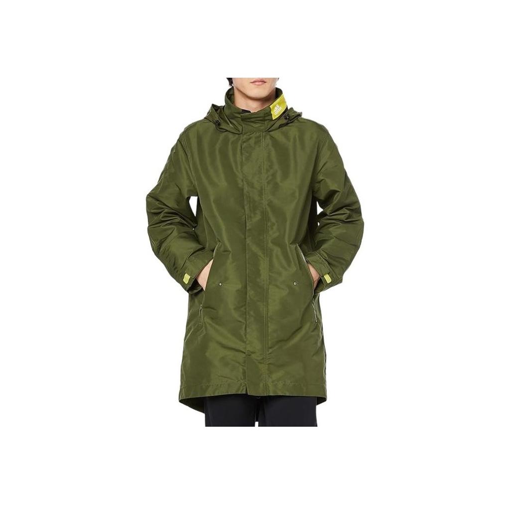 Adidas ז'קט ספורט קז'ואל באורך בינוני עם צווארון סטנד-אפ לגברים ביגוד עליון ירוק צבאי GM5761