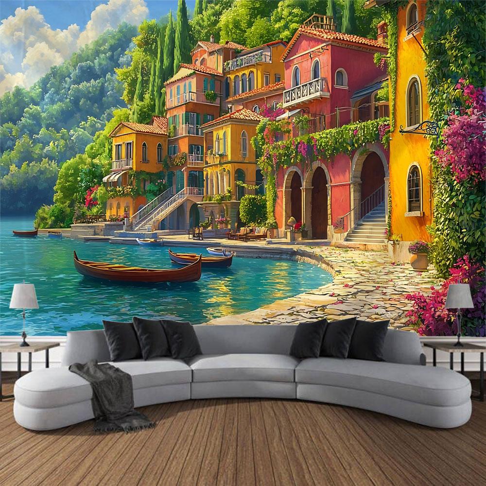 Beautiful garden landscape, tapestry, home art decoration wall mounted fairy tale posters fantasy sea view room background cloth
