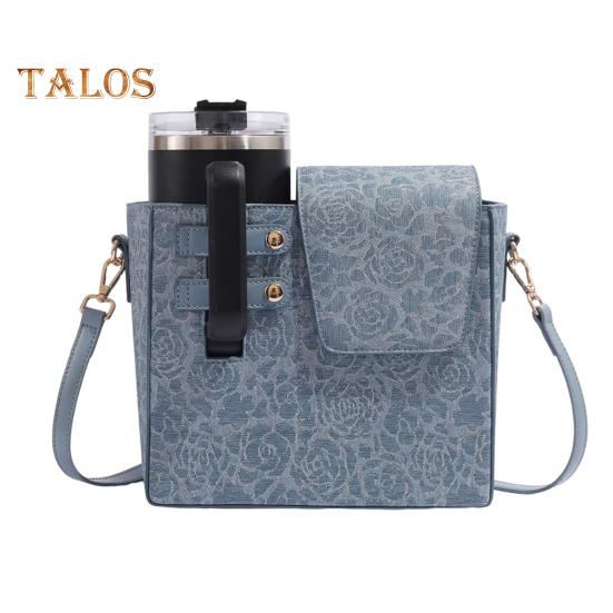 

Сумка-чехол с подстаканником, вместительная, для бутылок с водой, регулируемый ремень, карман для телефона, однотонная, портативная, сумка через плечо для поездок на работу синий