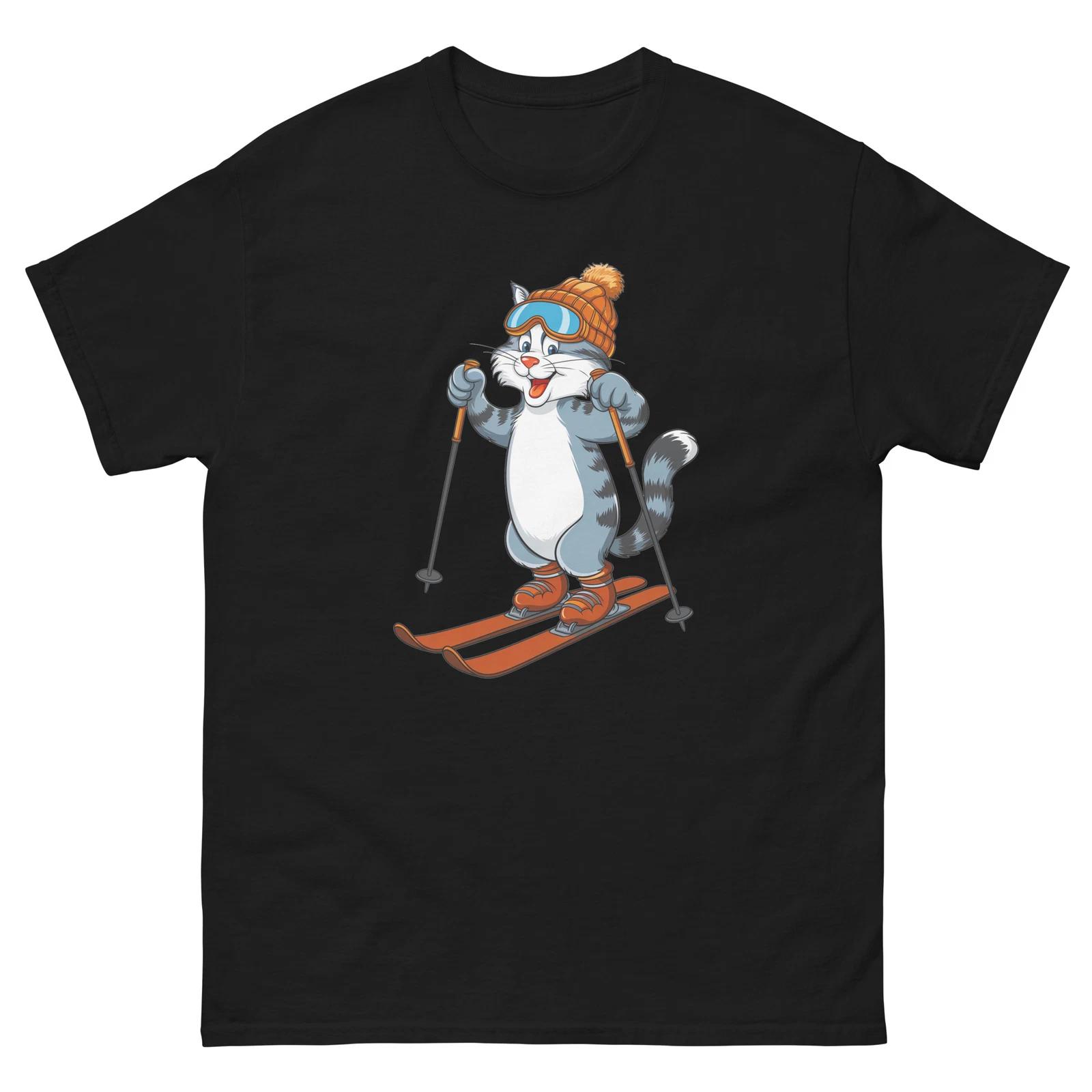Grey Cat Skiing Fun Ski Skier Shirt T-Shirt 2XL