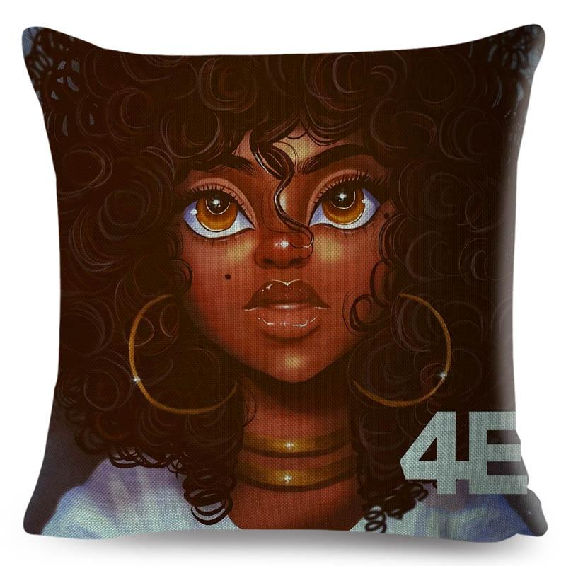 Beautiful Black Women Africa Girl Pillow Case Polyester Decor Colorful Cartoon Cushion Cover For Sofa Car Home Pillowcase 45X45