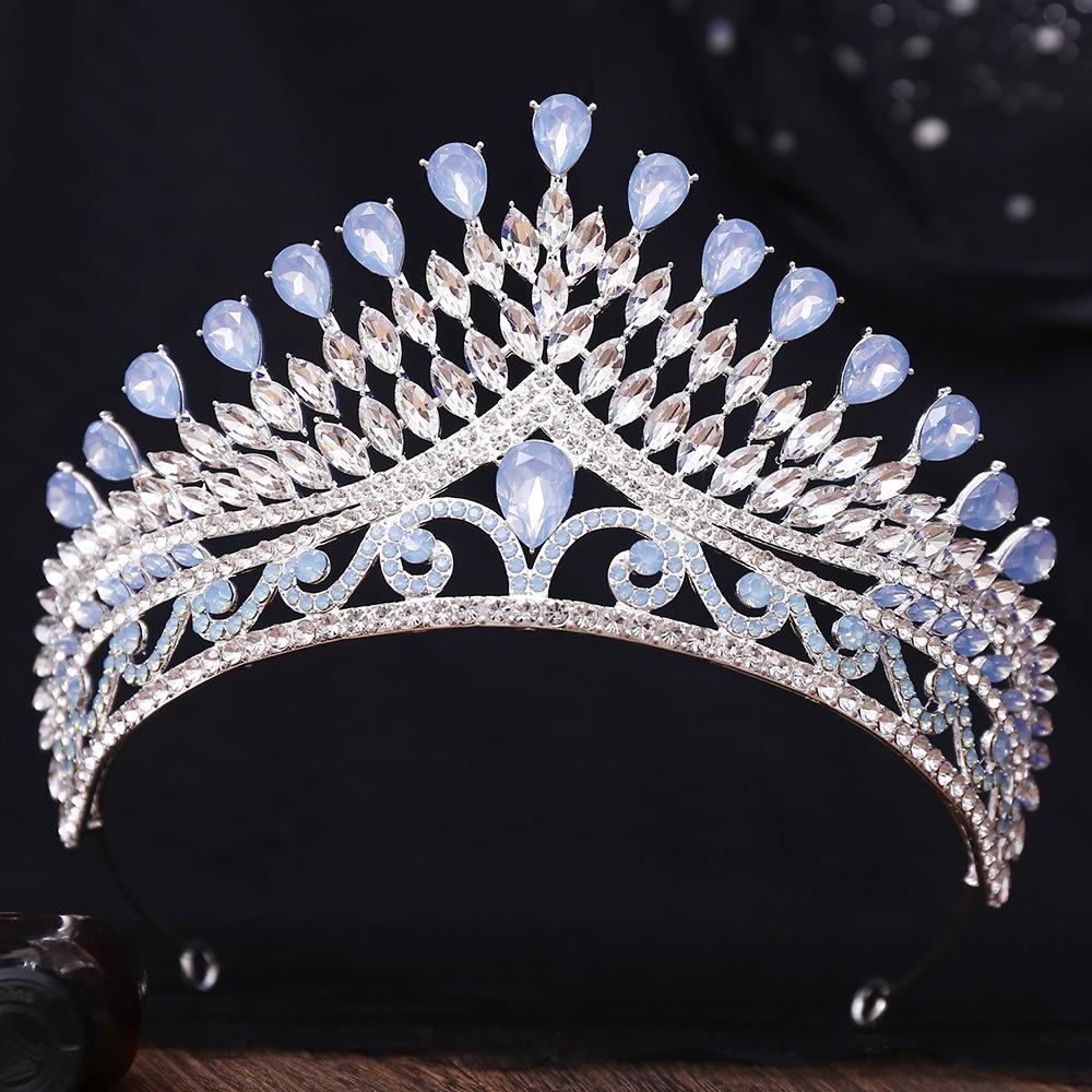 DIEZI 8 Colors Baroque Blue Opal Tiara For Women Wedding Party Luxury Bridal Bride Crystal Crown Hair Accessories Jewelry