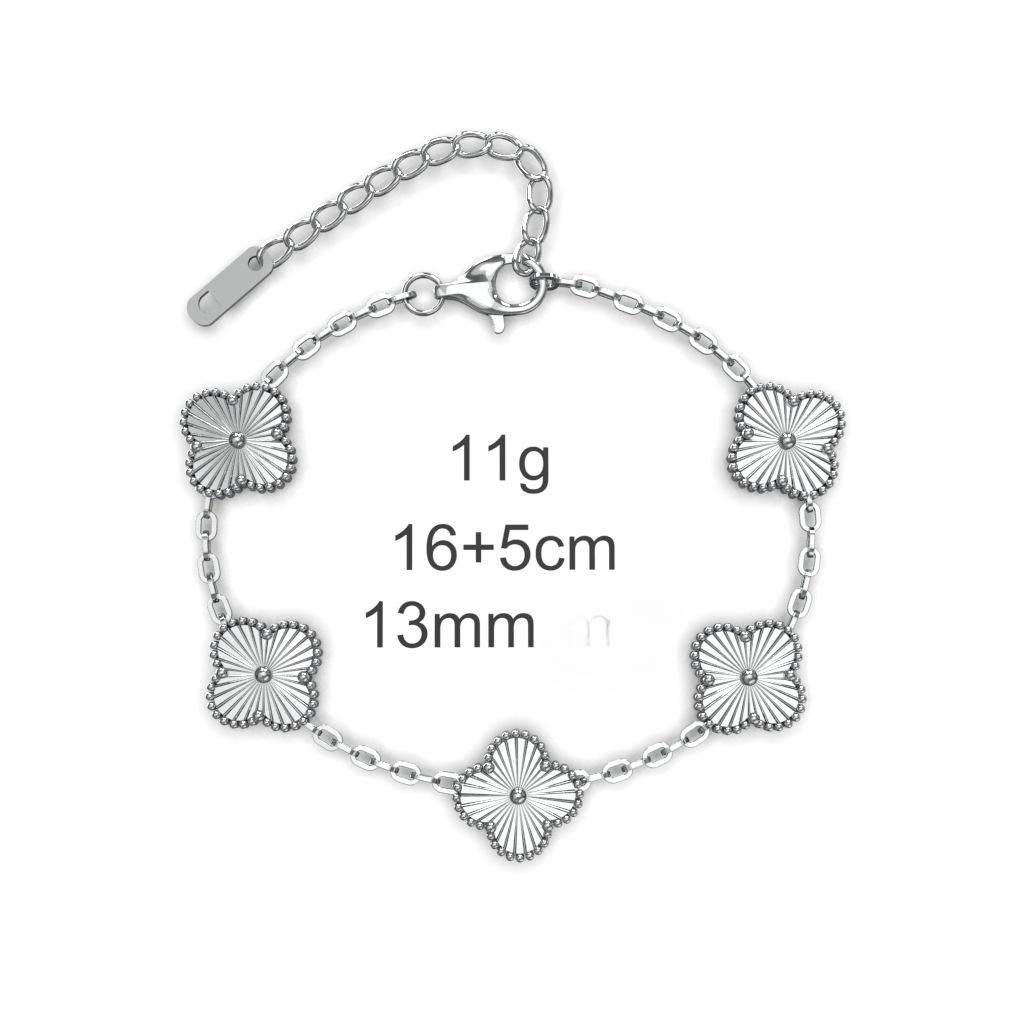 13mm Laser Split Blume Vierblättriges Kleeblatt Titanstahl Doppelseitiges Armband 18K Vakuumbeschichtung Verliert Keine Farbe Damenarmband