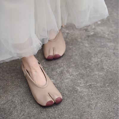 Sandalias de Punta Cerrada Originales Planas para Mujer Chanclas de Punta Dividida Zapatos Tabi con Correa Trasera de Cuero Genuino Suelas Blandas Mocasines con Cierre de Velcro