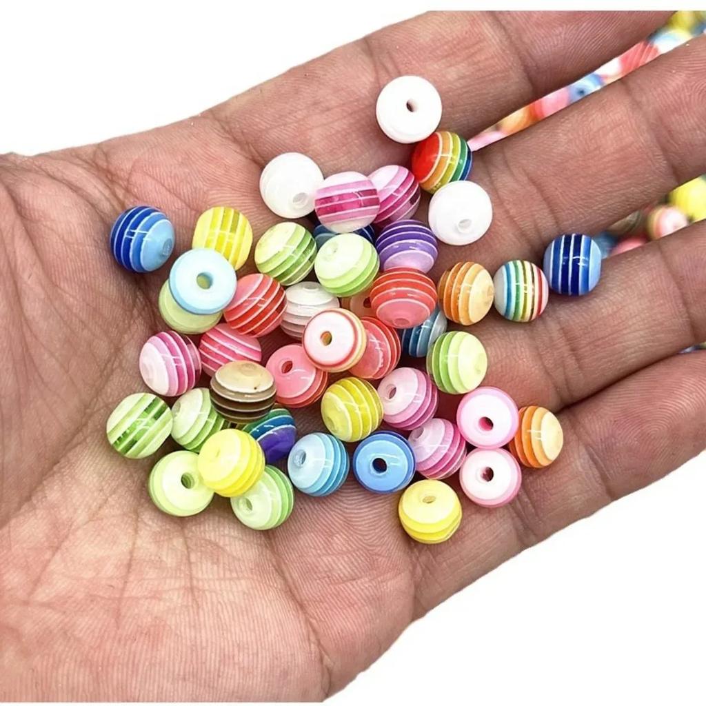 TX02 50 Piezas 8mm Hermosas Redondas Transparencia Cuentas Sueltas Rayas Departamento de Joyería DIY Pulsera Asequible Accesorios de Tendencia Cuentas