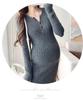Maternity French Style Dress: Spring/Autumn Innerwear, Plus Velvet Warm, Solid Color, Round Neck, Belly Support, Slimming