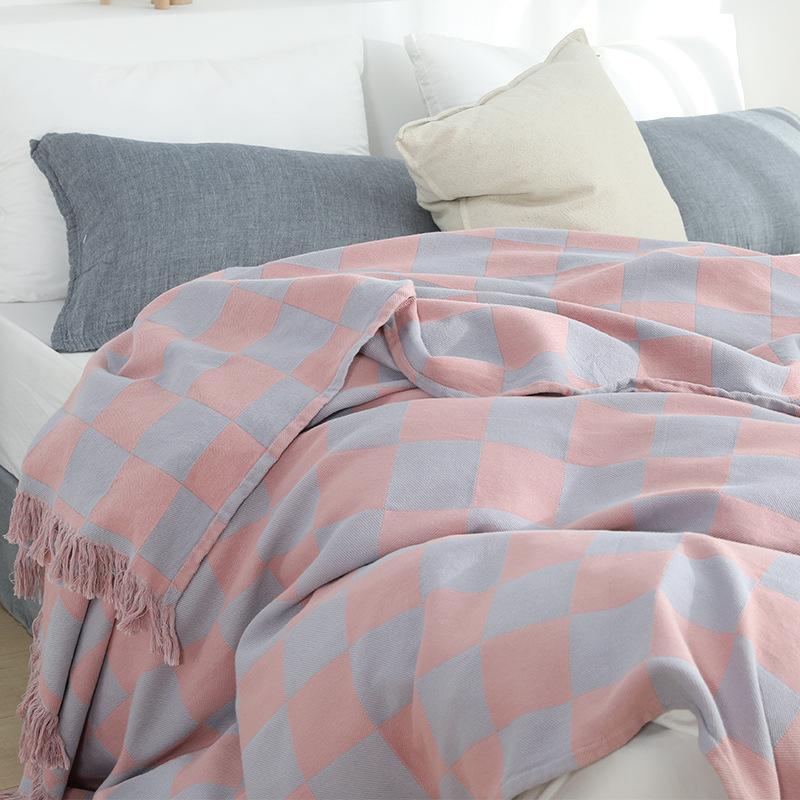Minimalistische karierte Handtuchdecke für Bett Sofa Couch, Ganzjahres-Bettdecken aus reiner Baumwolle, universelle moderne Sofabezugsdekoration für Zuhause