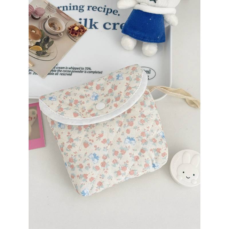 Rose Floral Cotton Makeup Bag With Breathable Storage For Daily Use