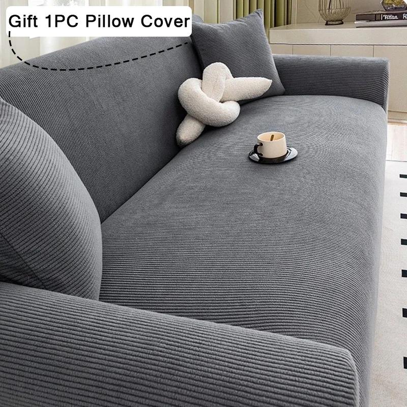 Premium Stretch Jacquard Sofa Cover Polar Fleece Fabric Non Slip Elastic Slipcover For 1-4 Seater Livingroom Furniture Protector