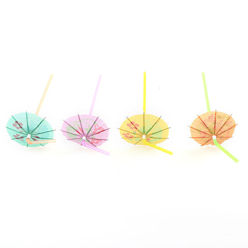 50Pcs Fruit Juice Cocktail Straws Beach Party Umbrella Plastic Drinking Straws