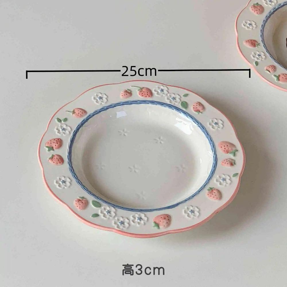 Underglaze Strawberry Relief Ceramic Tableware Household Rice Bowl Round Plate Oval Plates Taste Saucer Spoon Gift