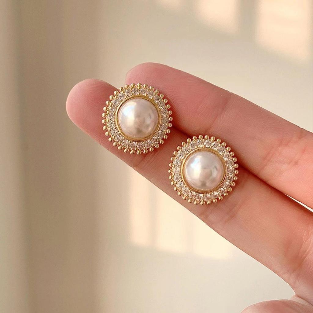 Vintage Perlen- und Diamant-Ohrringe aus S925 Silber: Eleganter Luxus-Stil für Damen