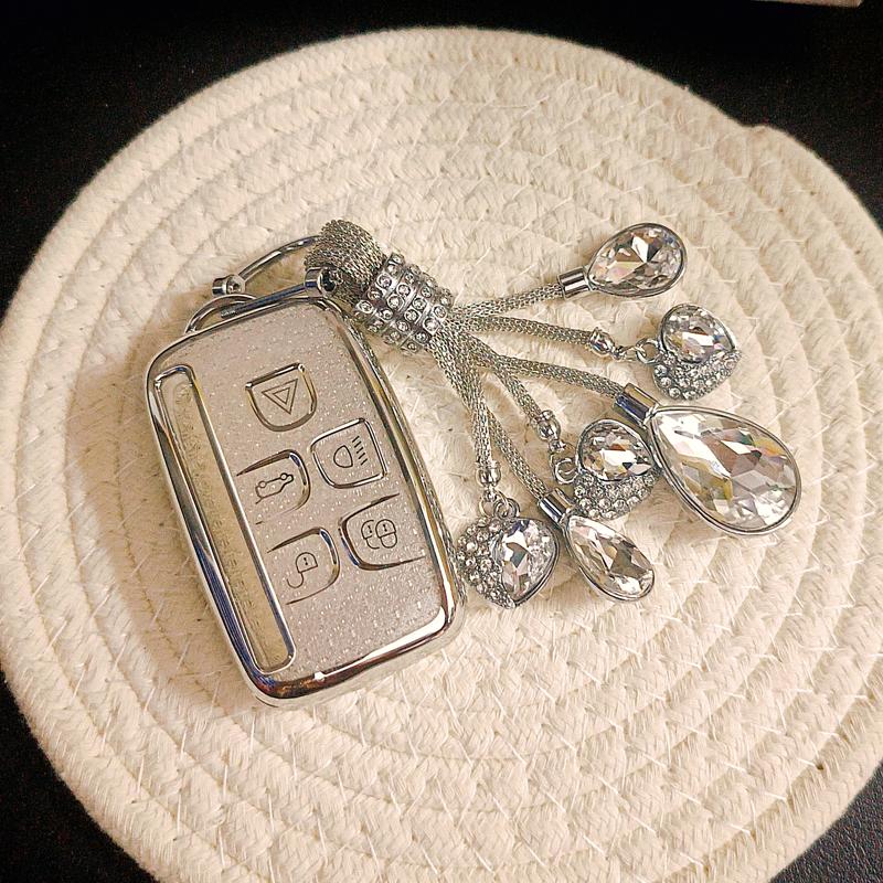 

White Diamond TPU for Land Rover Range Rover SPORT Evoque Discovery Discovery 5 Remote Car Key Case Cover Fob Holder Keychain