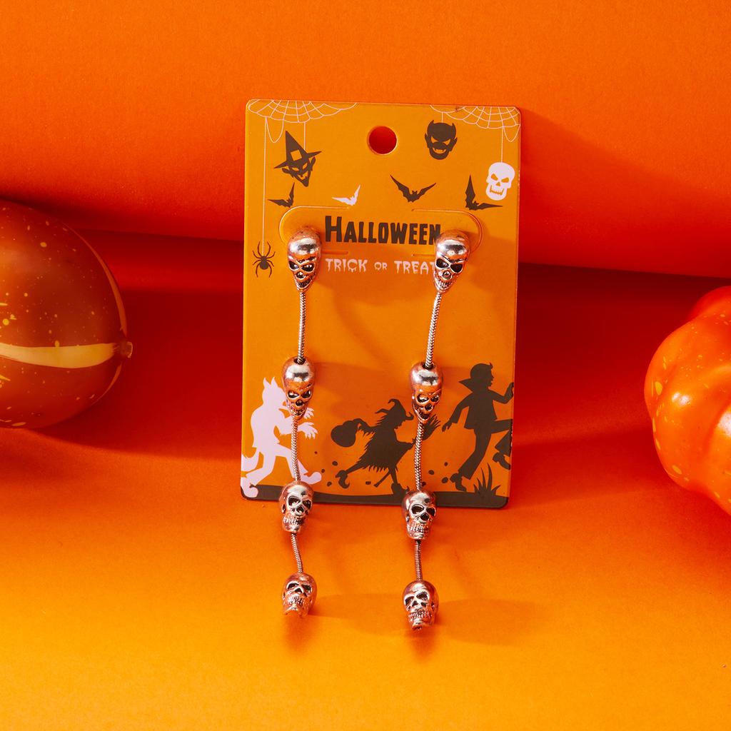Vintage Punk Halloween Skull Long Tassel Earrings for Women Silver Color Moon Skeleton Metal Dangle Earring Festival Jewelry