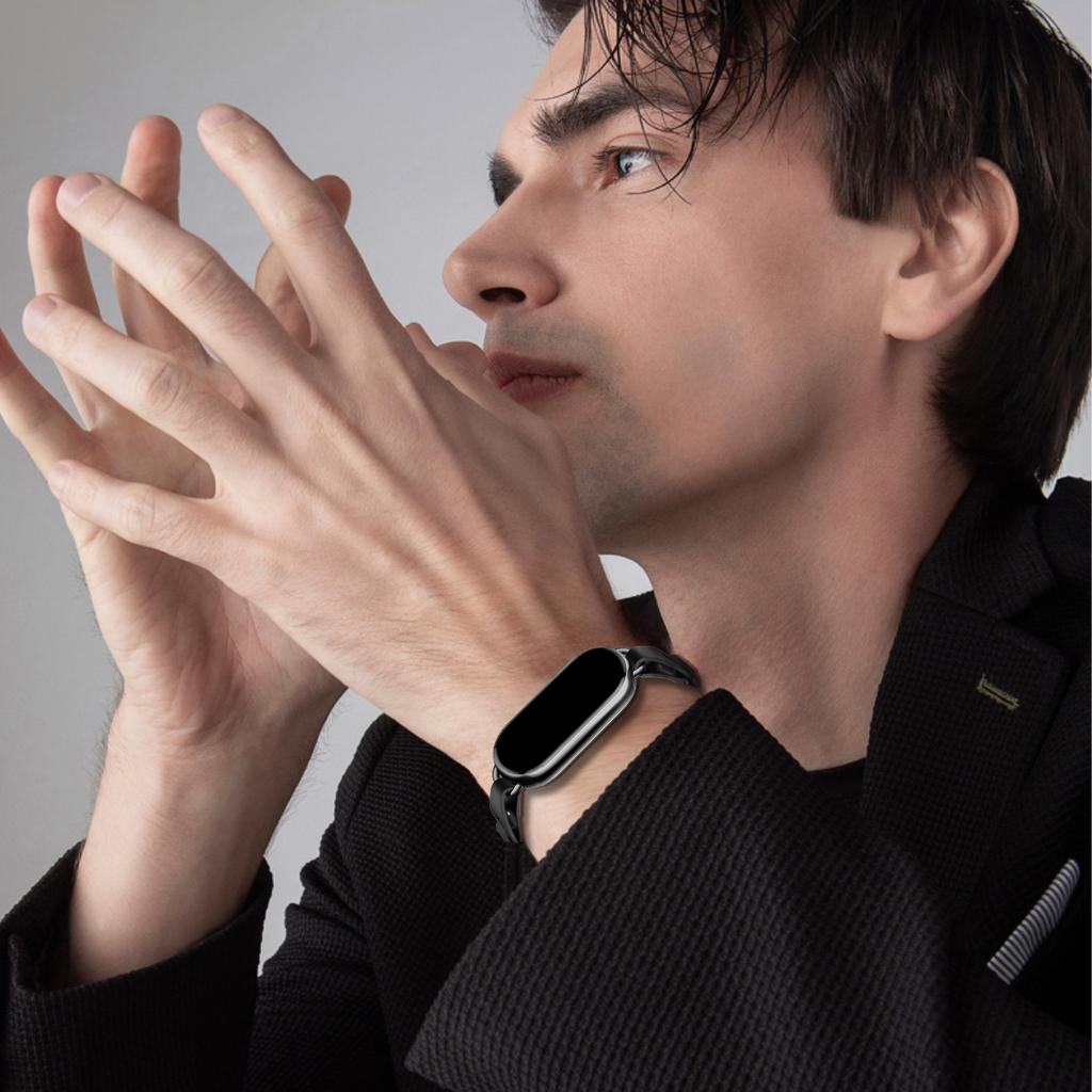 Rubber Strap for Xiaomi Mi Band 8 Stainless Steel Buckle Bracelet for Miband 8 NFC Fashion Lady Style Replacement Silicone Band
