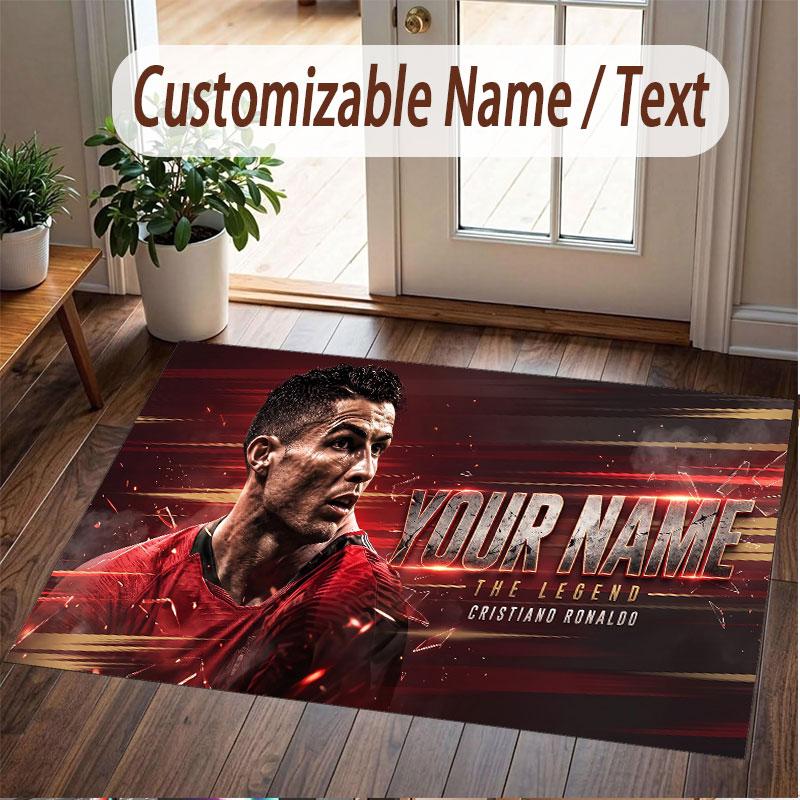 Custom Rug Cristiano Ronaldo Pattern Print Name Text Soft Non‑Slip Floor Carpet for Home Indoor Decoration