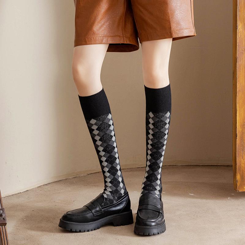 Colorful Spring Pattern ins fashion Diamond plaid Knee socks women Party Queen knee-high stockings Over Knee long ladies girls