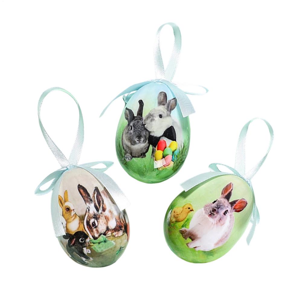 3 Pieces Foam Easter Bunny Egg Ornaments Cute Bunny Spring Decor Decorative Easter Eggs Tree Ornaments For Window Door Garden