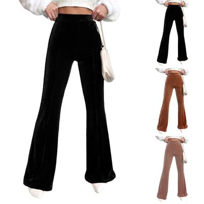 Women's Corduroy Wide Leg Casual Pants Fashion Solid Color High Waist Flared Pants