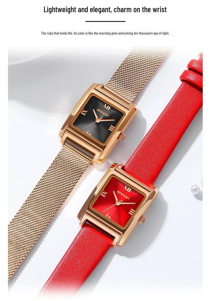 Sanda Women's Retro Leather & Mesh Strap Casual Wristwatch