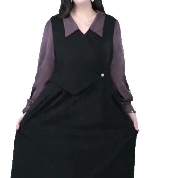 2025 Influencer Style Long Sleeve Turn-Down Collar Dress for Plus Size Women