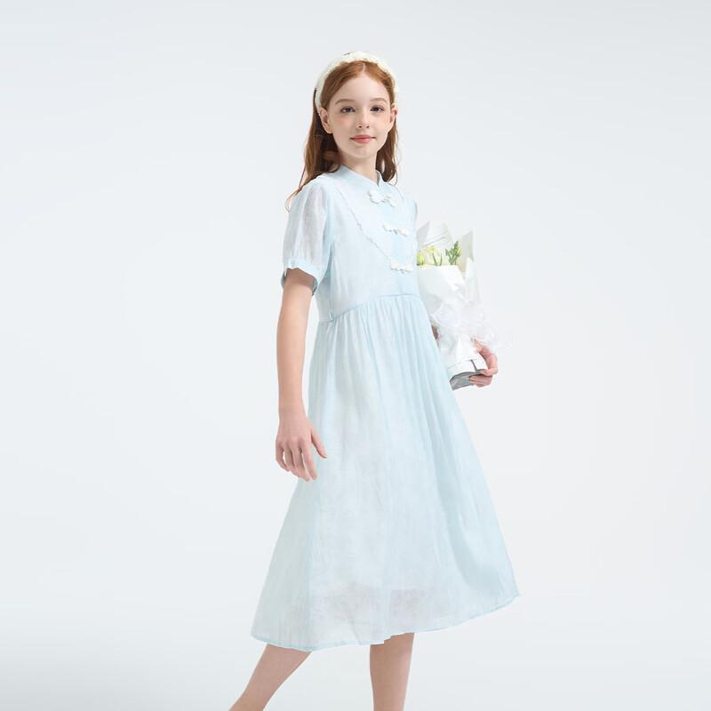 Mongtagut Girls  Summer Chinese Knot Button A-Line Dress 160
