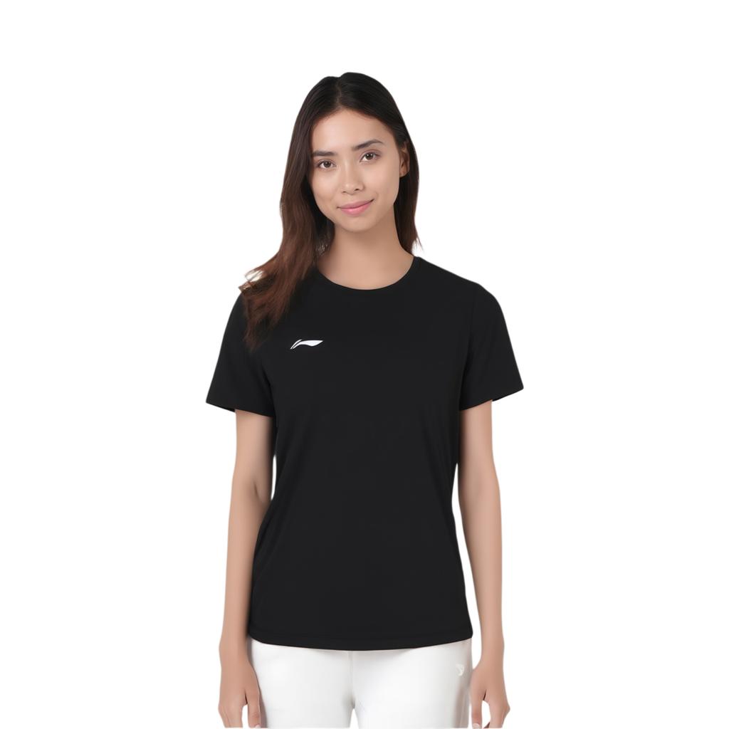 Li Ning Sports Lifestyle Series Solid Color Round Neck Comfortable Versatile Breathable Short Sleeve T-Shirt Women T-Shirts Black ATSU872-1