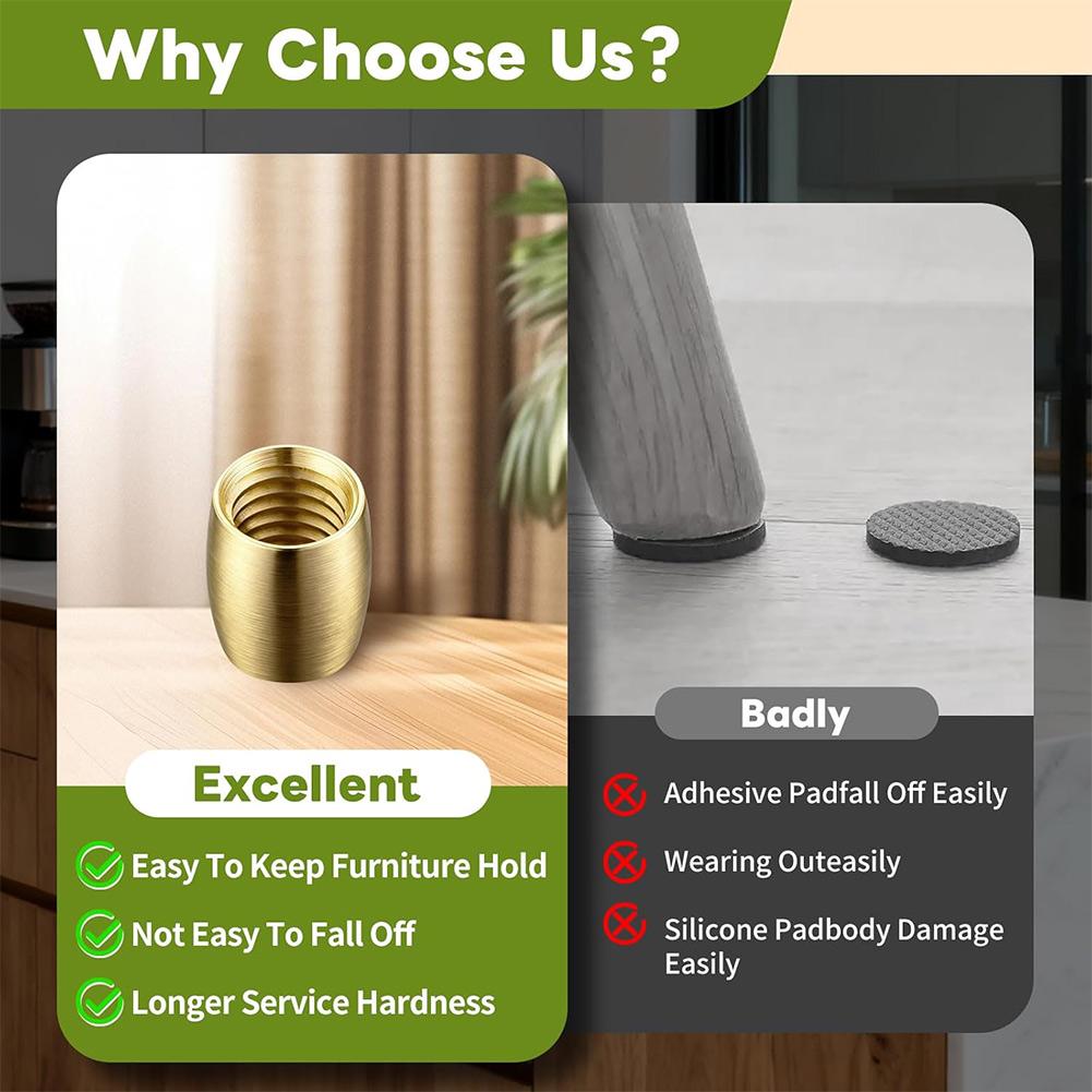 8PCS Brass Board Riser Feet with Screws and Rubber Pads for Cutting Boards Display Trays Speakers Stands and Boxes