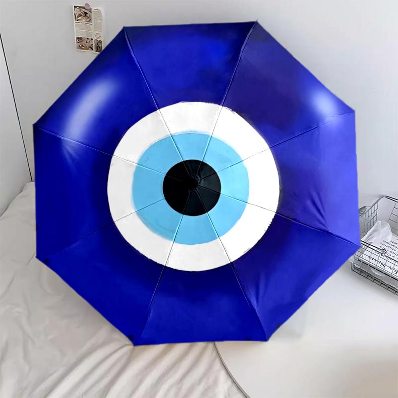 1 PC Automatic Folding Umbrella - The Evil Eye Pattern, Portable & Foldable Design with 8 Ribs, Christmas Birthday Gifts