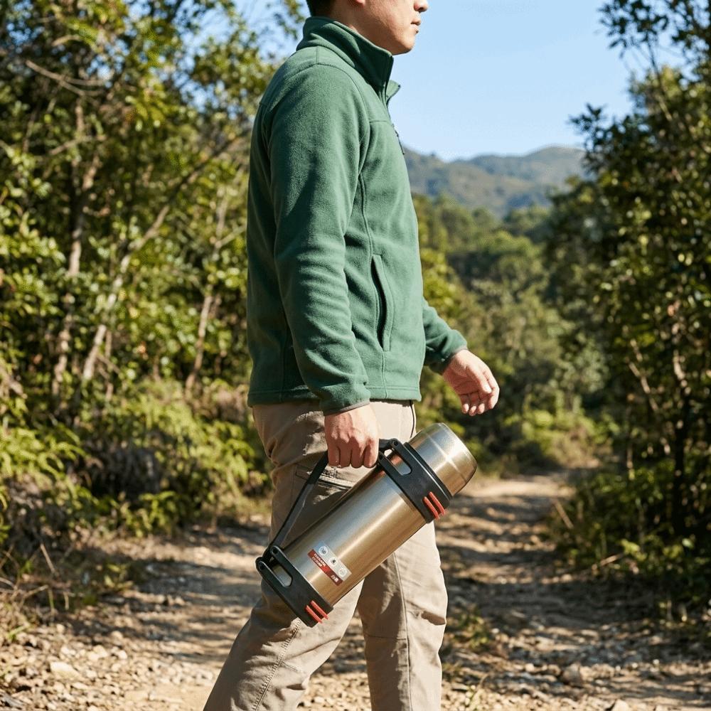 2000ml Insulated Bottle Double Wall Insulation Sealed Anti Leak Lid Outdoor Kettle Carry Handle Rustless Steel Liner