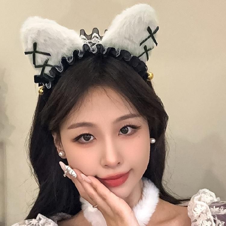 Lace Bowknot Cats Ear Hairhoop for Cats Women Roleplay Anime Maid Headband Party Costume Accessories Christmas Hairband
