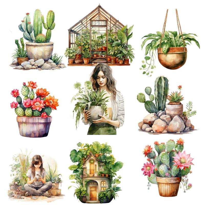17pcs Cute Watercolor indoor plant girl Stickers for Laptop Guitar Skateboard Luggage Car Waterproof Stationery scrapbooking