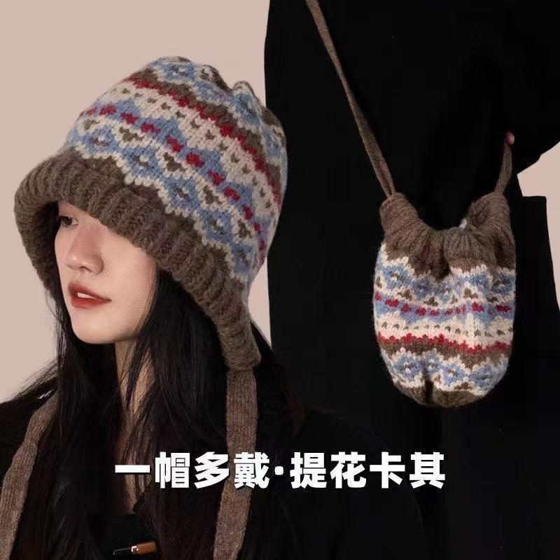 Versatile Wool Knitted Hat Autumn and Winter Women's Retro Simple Bag Hat Warm Ear Protector Winter Hat