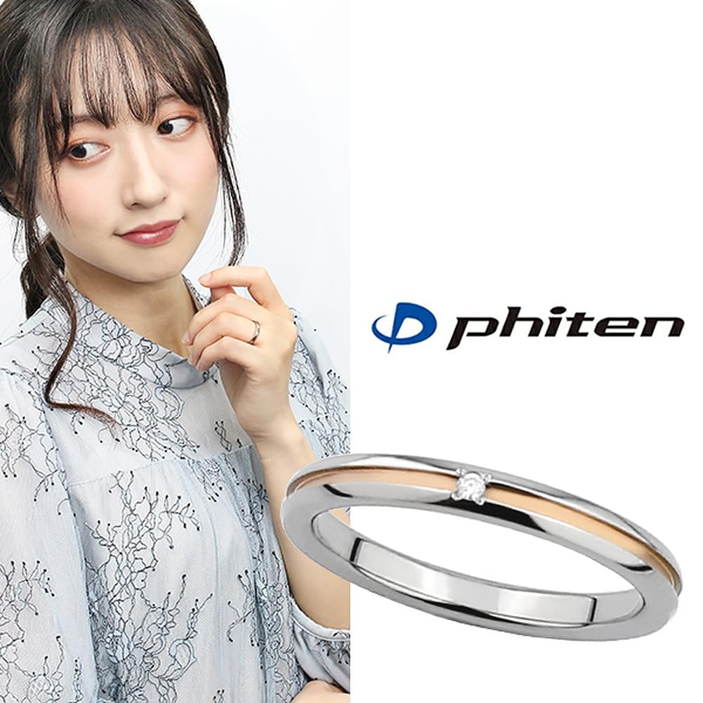 fe-fe x phiten [Special Edition] Phiten Diamond Flat Pink Gold Women's Titanium Ring, Size 12