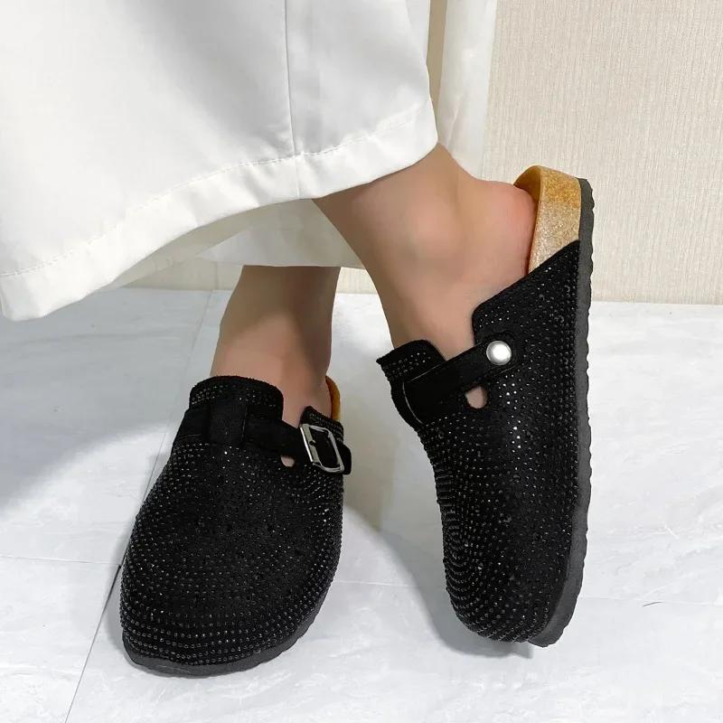 Fashion Ladies Shoes 2024 High Quality Baotou Women's Slippers Fashion Crystal Daily Slippers Women New Plus Size Flat Slippers Zapatos