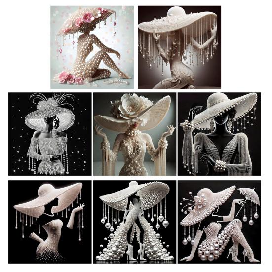 Zestaw do malowania perłami DIY dla dorosłych początkujących Eleganckie wzory dam Perłowy zestaw rzemieślniczy Sztuczne perły Wstępnie zadrukowane płótno Rama w zestawie do dekoracji domu