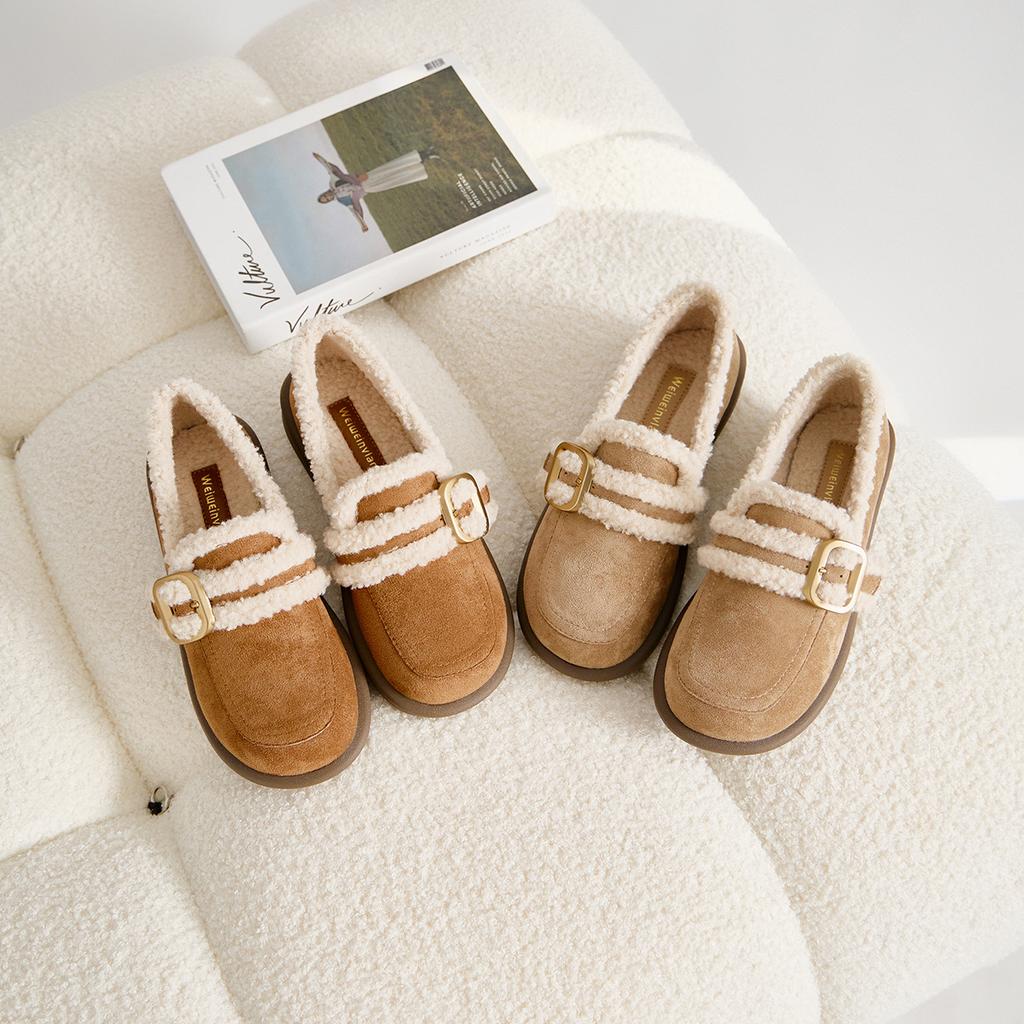 Thick-soled Velvet Women's Winter Fluffy Shoes with One Foot On Cotton Shoes