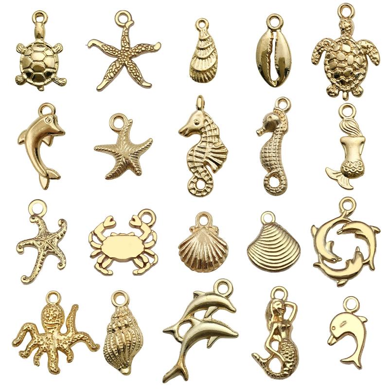 20/100Pcs Kc Silver Gold Plated Ocean-Themed Charm Set Random Assortment – Diy Jewelry Making Kit For Necklaces