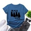 Summer Round Neck Black Cat Pattern Printed Top Fashionable Casual Pure Cotton Short Sleeved Women's T-shirts