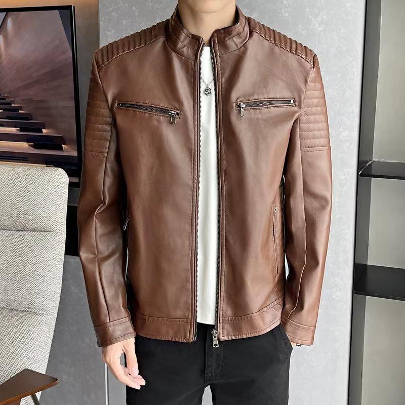 Autumn and winter new stand-up collar leather jacket slim trend locomotive pu leather jacket men