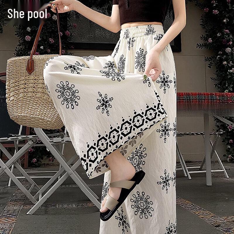 Women s Ethnic Print High-Waist Wide-Leg Pants XL