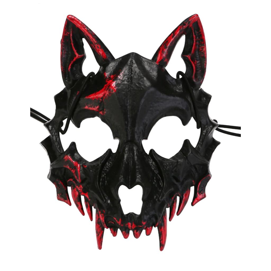 Halloween Bone Skull Masks Half-face Bloody Mask Cosplay Dragon God Fierce Tiger Night Fork Tengu Man Wolf Mask Party Decor Prop